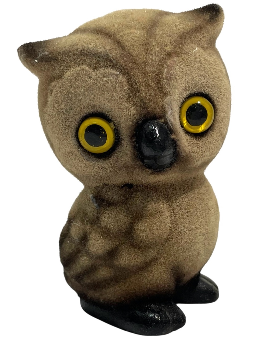 Vintage 1970s Josef Originals Kitschy Fuzzy Flocked Owl Figurine Made in Japan